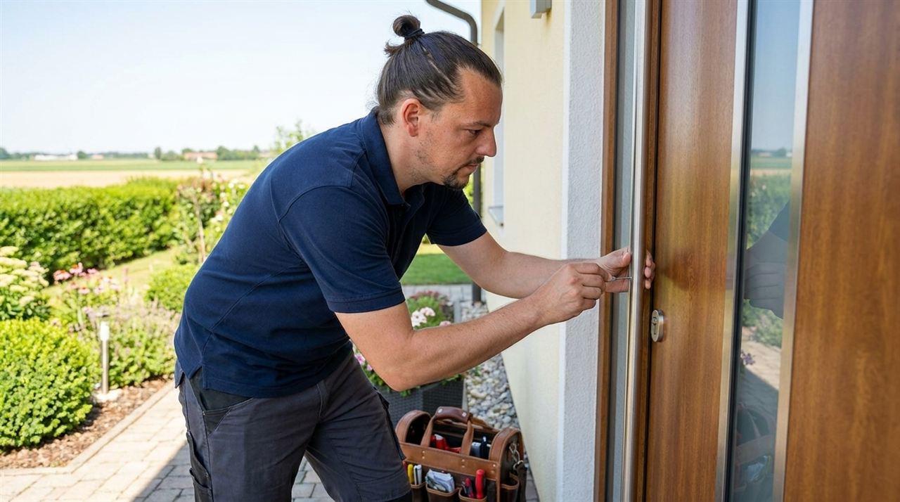Patrick Amort von ZackAuf arbeitet an der Haustür eines Einfamilienhauses im Tullnerfeld