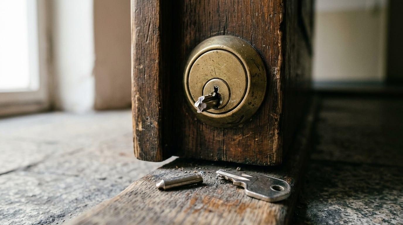 Abgebrochener Schlüssel steckt im Schließzylinder einer Wohnungstür