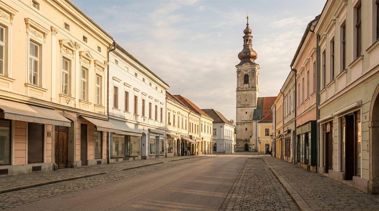 Hauptplatz von Stockerau mit Stadthäusern – Einsatzgebiet von ZackAuf