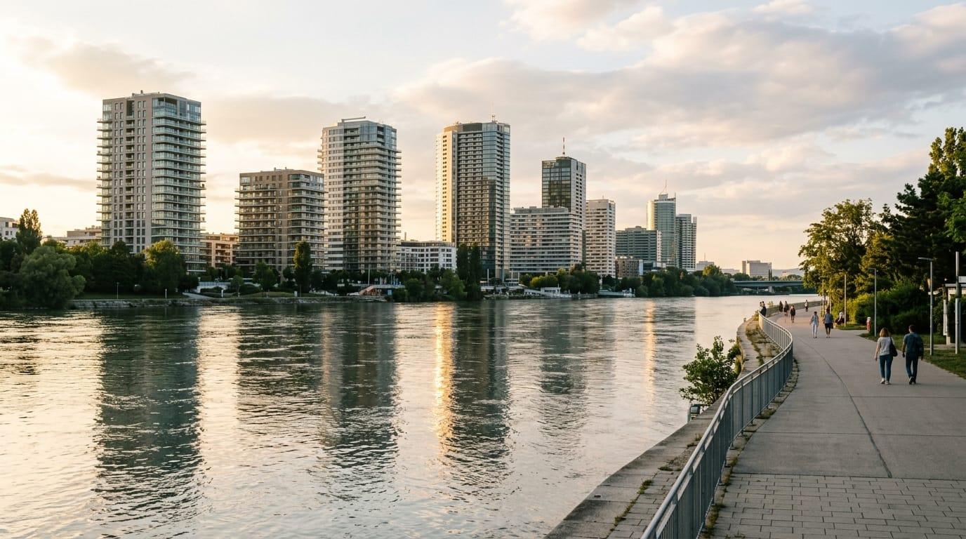 Moderne Wohntürme an der Neuen Donau in Wien