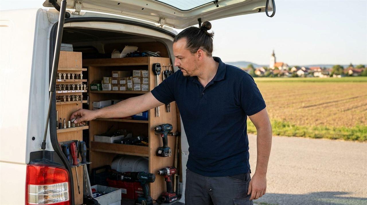 Patrick Amorts ZackAuf-Einsatzwagen mit sortierter Werkstatt-Ausstattung im Tullnerfeld