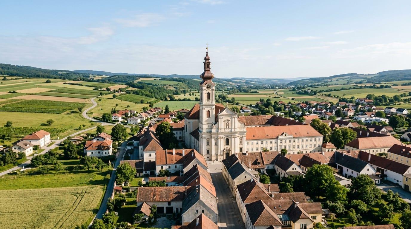 Stift Herzogenburg über den Dächern des Traisentals – Einsatzgebiet von ZackAuf