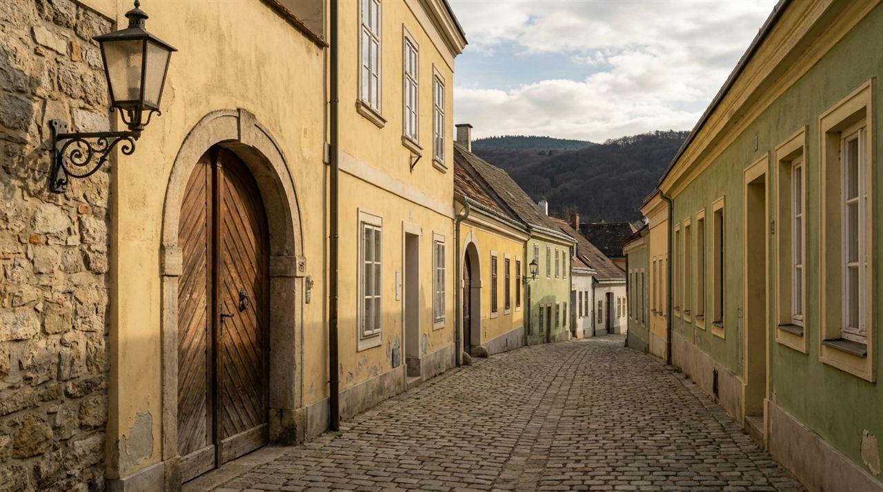Biedermeier-Altstadtgasse mit Bogentür in Mödling – Einsatzgebiet von ZackAuf